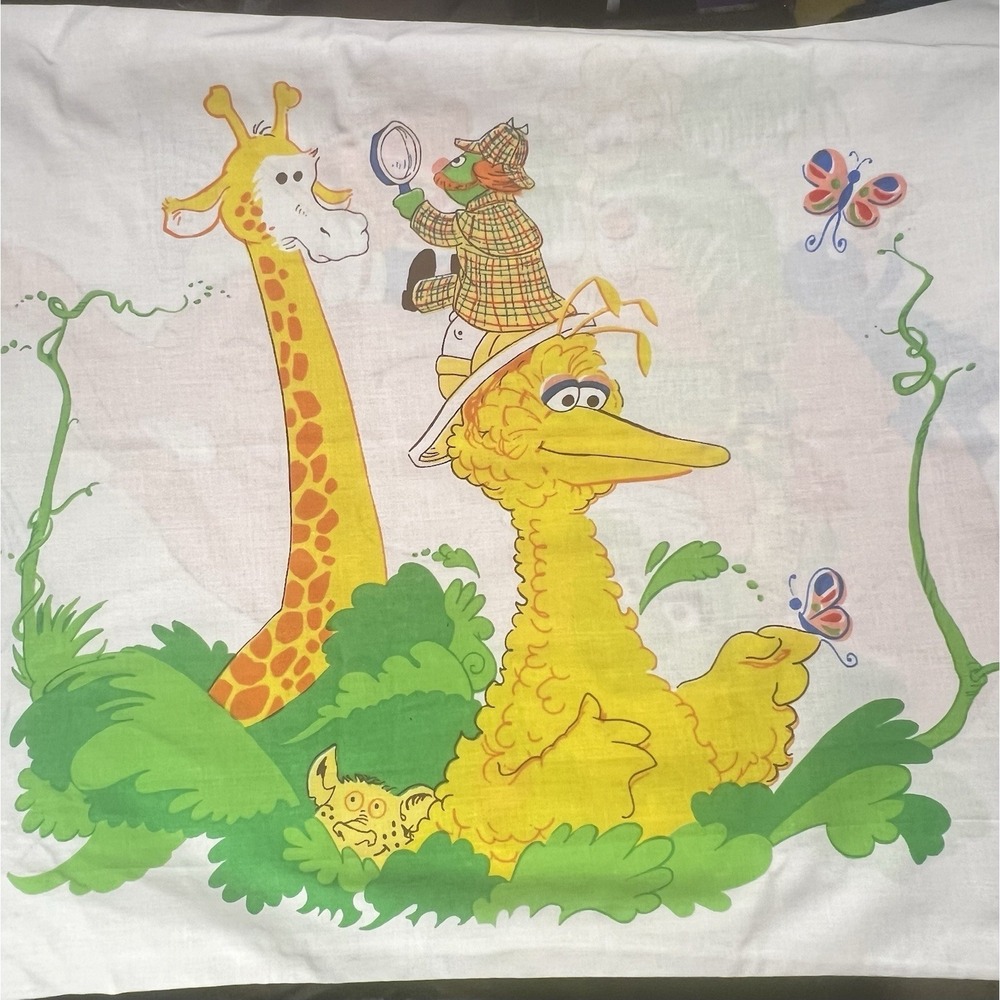 Vtg Sesame Street Pillow Case Big Bird Elephant Grover Ernie Oscar Grouch 70s - Picture 2 of 4